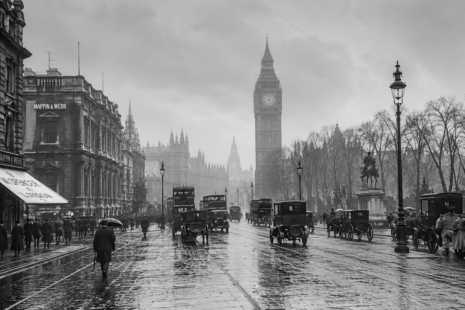 Historic London street showing British culture and language history