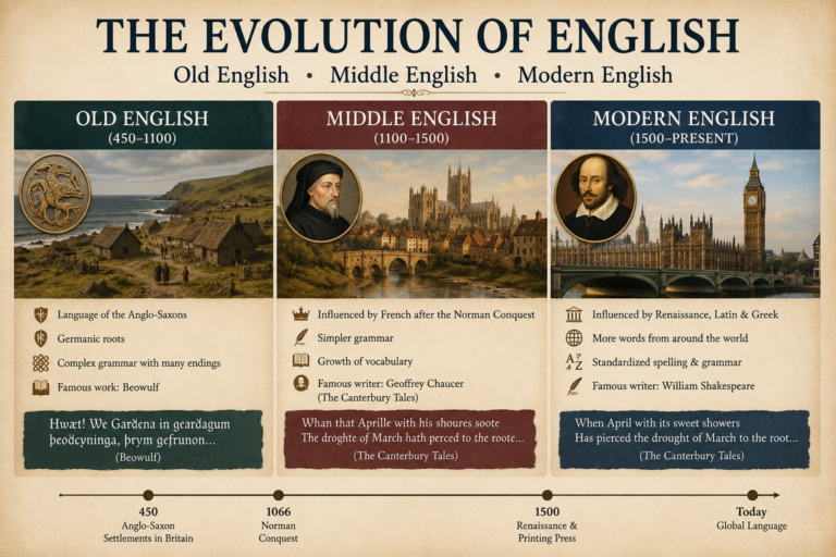 Old English, Middle English and Modern English: How the English Language Evolved Through Time